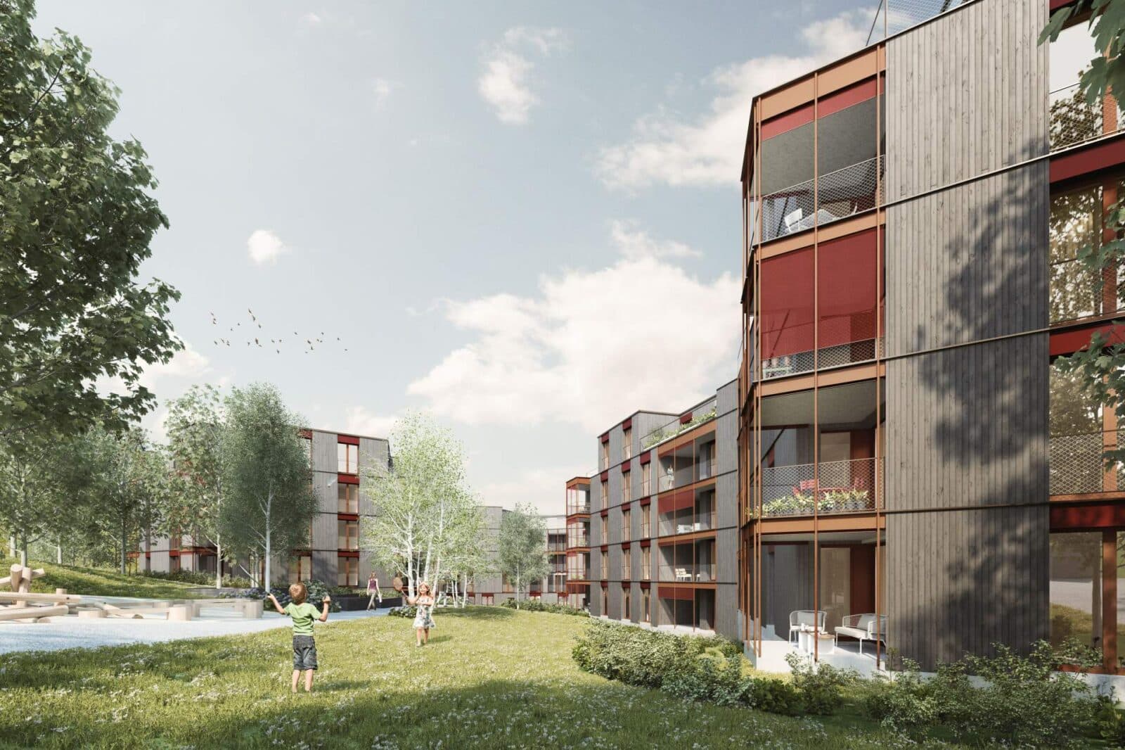 Blick auf die Ambra-Uster in der Stadt Uster mit modernem Architekturdesign und grüner Umgebung.