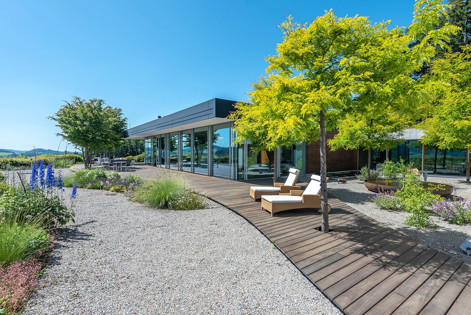Männliche Hand hält ein frisches Getränk mit Zitrone und Minze im Glas auf einem Holztisch.