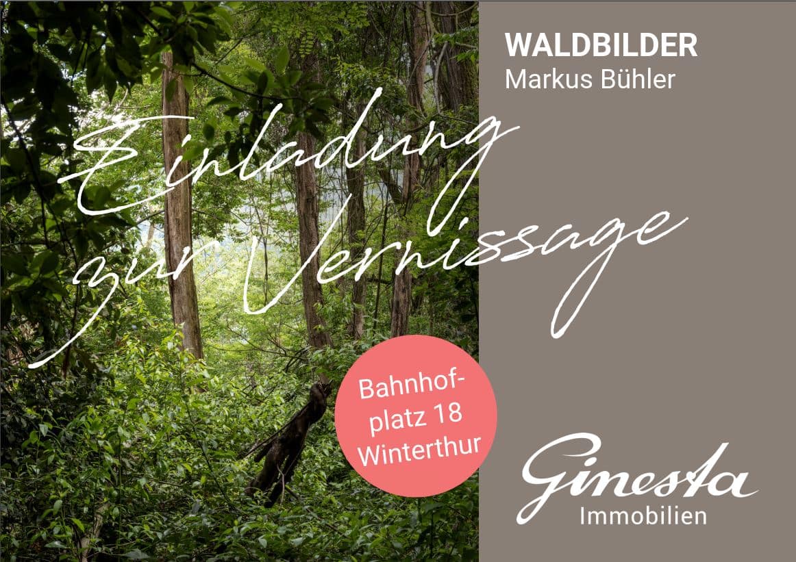 Einladung zur Vernissage mit künstlerischen Motiven und Details.